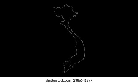 Vietnam map vector illustration. Drawing with a white line on a black background.