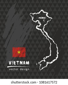 Vietnam map, vector pen drawing on black background