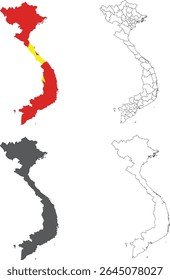 Vietnam Map Vector Set - Political, Outline, Flag and Solid Styles