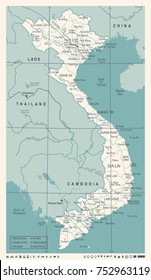 Vietnam Map - Vintage Detailed Vector Illustration