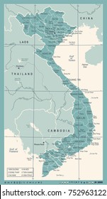 Vietnam Map - Vintage Detailed Vector Illustration