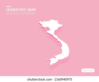 Mapa de Vietnam blanco sobre fondo rosa con ilustración vectorial isométrica 3d