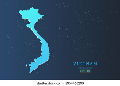 Vietnamplan - Weltkarte, internationale Vektorvorlage mit 3D, Farbverlauf-Blau und Sterne einzeln auf galaxischem Hintergrund - Vektorgrafik eps10