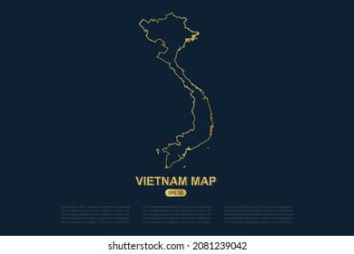 Vietnam Map - World Map International vector template with thin gold outline graphic sketch style isolated on dark background for card design, poster, banner - Vector illustration eps 10