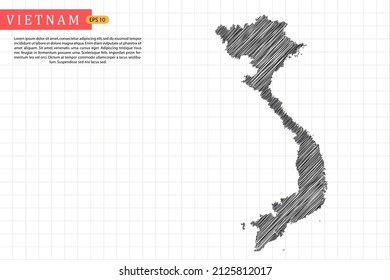 Vietnam Map - World Map International vector template with black outline graphic sketch and old school style isolated on white grid background - Vector illustration eps 10