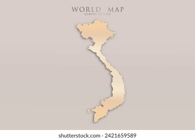 Mapa de Vietnam - Mapa mundial Planilla vectorial internacional con 3D, diseño de lujo dorado incluyendo sombra sobre fondo brillante para diseño, educación, sitio web, infografía - Ilustración vectorial eps 10