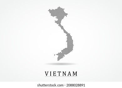 Mapa de Vietnam - Plantilla de vector de mapa mundial con puntos negros, cuadrícula, grunge, estilo de medio tono aislado en fondo blanco para educación, infografía, diseño - Ilustración vectorial eps 10