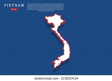 Vietnam Map - World Map Vector Template With Isometric Style With White And Red Color Including Shadow On Blue Grid Background For Website, Design, Infographic - Vector Illustration Eps 10