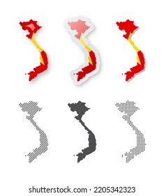 Vietnam - Colección de mapas. Seis mapas de diferentes diseños. Conjunto de ilustraciones vectoriales
