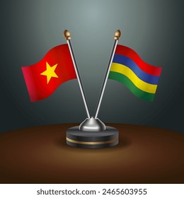 Vietnam and Mauritius table flags relation with gradient backgrund. Vector Illustration