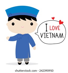 Vietnam Men National Dress Cartoon Vector