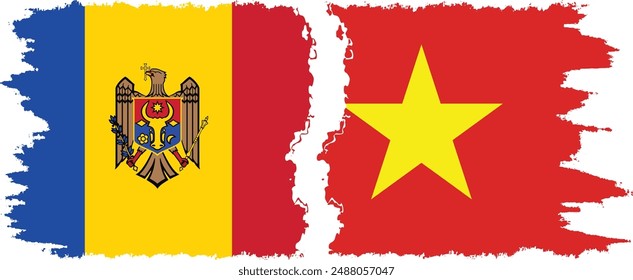 Vietnam and Moldova grunge flags connection, vector