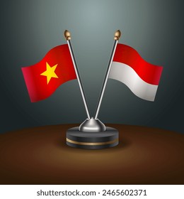 Vietnam and Monaco table flags relation with gradient backgrund. Vector Illustration