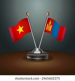 Vietnam and Mongolia table flags relation with gradient backgrund. Vector Illustration