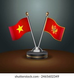 Vietnam and Montenegro table flags relation with gradient backgrund. Vector Illustration