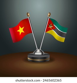 Vietnam and Mozambique table flags relation with gradient backgrund. Vector Illustration