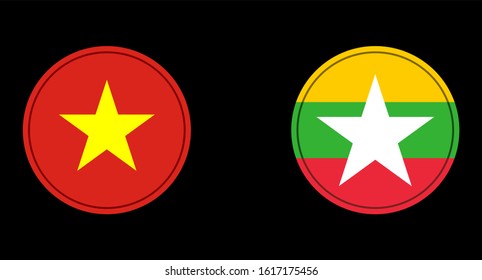 Vietnam and Myanmar flag circle on a black background