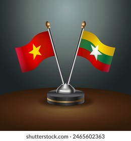 Vietnam und Myanmar Tabellenflaggen Beziehung mit Gradientenhintergrund. Vektorillustration