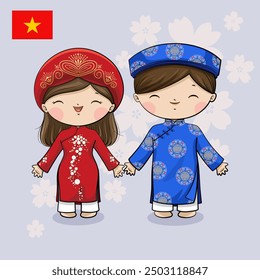 Vietnam national costume, ASEAN, cartoon, asia