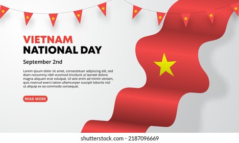 Vietnam national day background with a waving flag and flag decoration