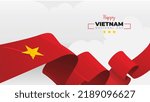 Vietnam National Day greeting banner with waving national flag on white cloud vector illustration