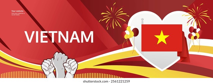 Vietnam National Day greeting banner. September 2nd is celebrated as Vietnam Independence Day. Abstract template with flag and raised fist. National holiday illustration concept.