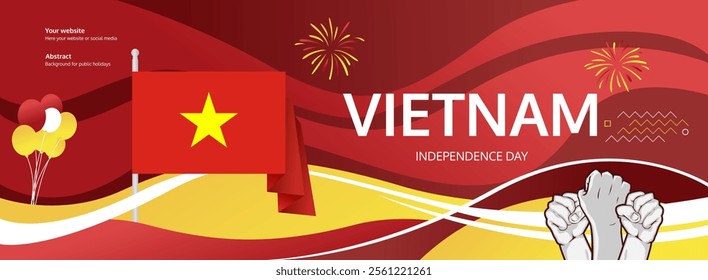 Vietnam National Day greeting banner. September 2nd is celebrated as Vietnam Independence Day. Abstract template with flag and raised fist. National holiday illustration concept.