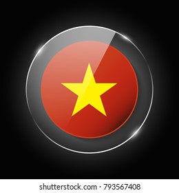 Vietnam national flag. Application Language Symbol. Country of manufacture icon. Round glossy isolated vector icon with national flag button on glow background. Symbol of nation for infographics, web.