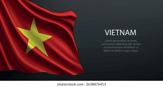 Vietnam national flag with ripples and shadows on a gradient black backdrop