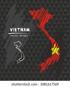 Vietnam national vector map with sketch chalk flag. Sketch chalk hand drawn illustration