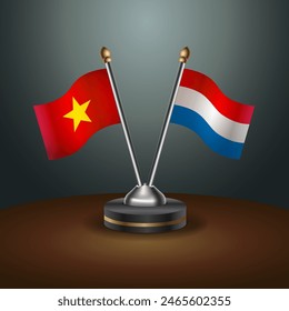 Vietnam and Netherlands table flags relation with gradient backgrund. Vector Illustration