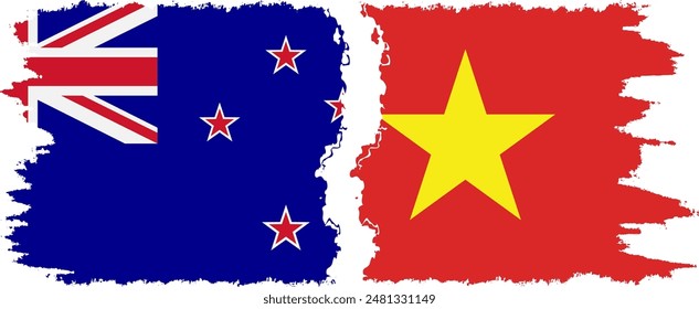 Vietnam and New Zealand grunge flags connection, vector