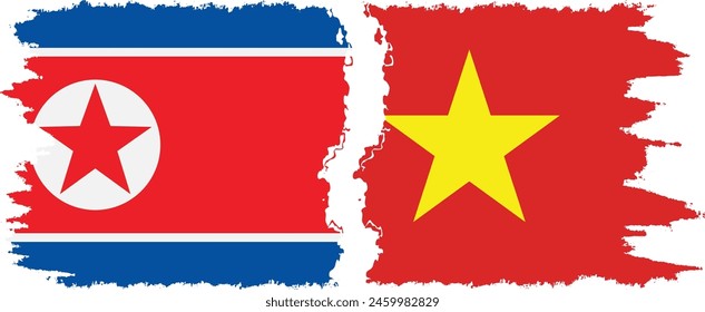 Vietnam and North Korea grunge flags connection, vector