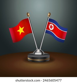 Vietnam and North Korea table flags relation with gradient backgrund. Vector Illustration