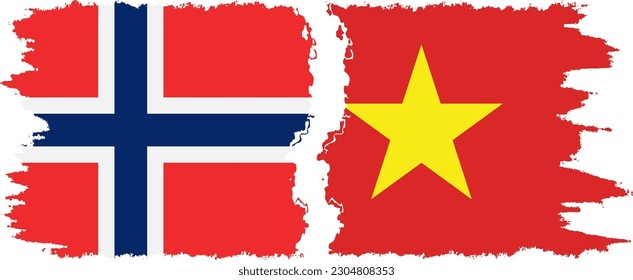 Vietnam and Norway grunge flags connection, vector