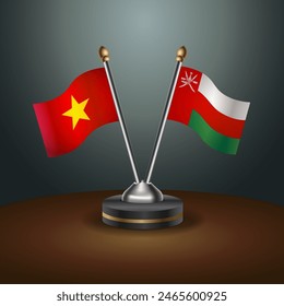 Vietnam and Oman table flags relation with gradient backgrund. Vector Illustration