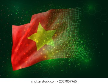 Vietnam, sobre la bandera del vector 3d sobre fondo verde con polígonos y números de datos