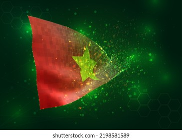Vietnam, on vector 3d flag on green background with polygons and data numbers