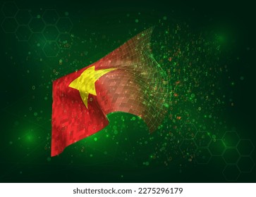 Vietnam, sobre la bandera del vector 3d sobre fondo verde con polígonos y números de datos