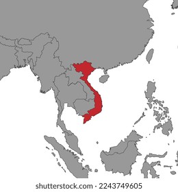 Vietnam en el mapa del mundo. Ilustración vectorial.