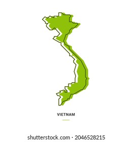 Vietnam Outline Map with Green Colour. Modern Simple Line Cartoon Design - EPS 10 Vector