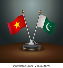 Vietnam and Pakistan table flags relation with gradient backgrund. Vector Illustration