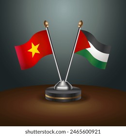 Vietnam and Palestine table flags relation with gradient backgrund. Vector Illustration