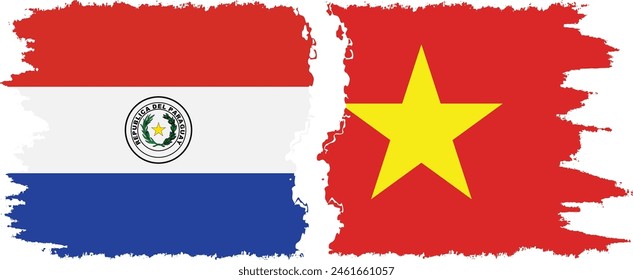 Vietnam and Paraguay grunge flags connection, vector