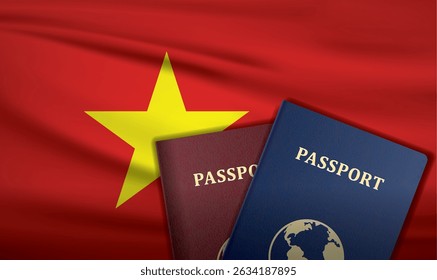 Vietnam Passport with flag of Vietnam Background