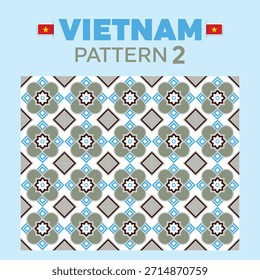 O padrão vietnamita 2 é um padrão de azulejos decorativos sem costura inspirado em pisos de cerâmica vietnamitas tradicionais. O design combina formas geométricas e motivos florais em cores vintage suaves, adequado para fundos, têxteis, papéis de parede, marca e design de interiores.