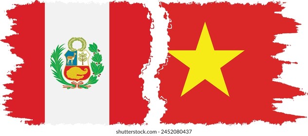 Vietnam and Peru grunge flags connection, vector