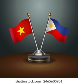 Vietnam and Philippines table flags relation with gradient backgrund. Vector Illustration