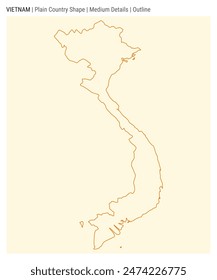 Vietnam plain country map. Medium details. Outline style. Shape of Vietnam. Vector illustration.