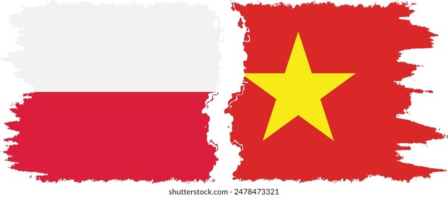 Vietnam and Poland grunge flags connection, vector